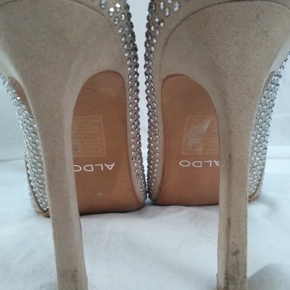 Aldo Champagne Crystal Embellished Pointed Toe Ankle Booties - Picture 6 of 10